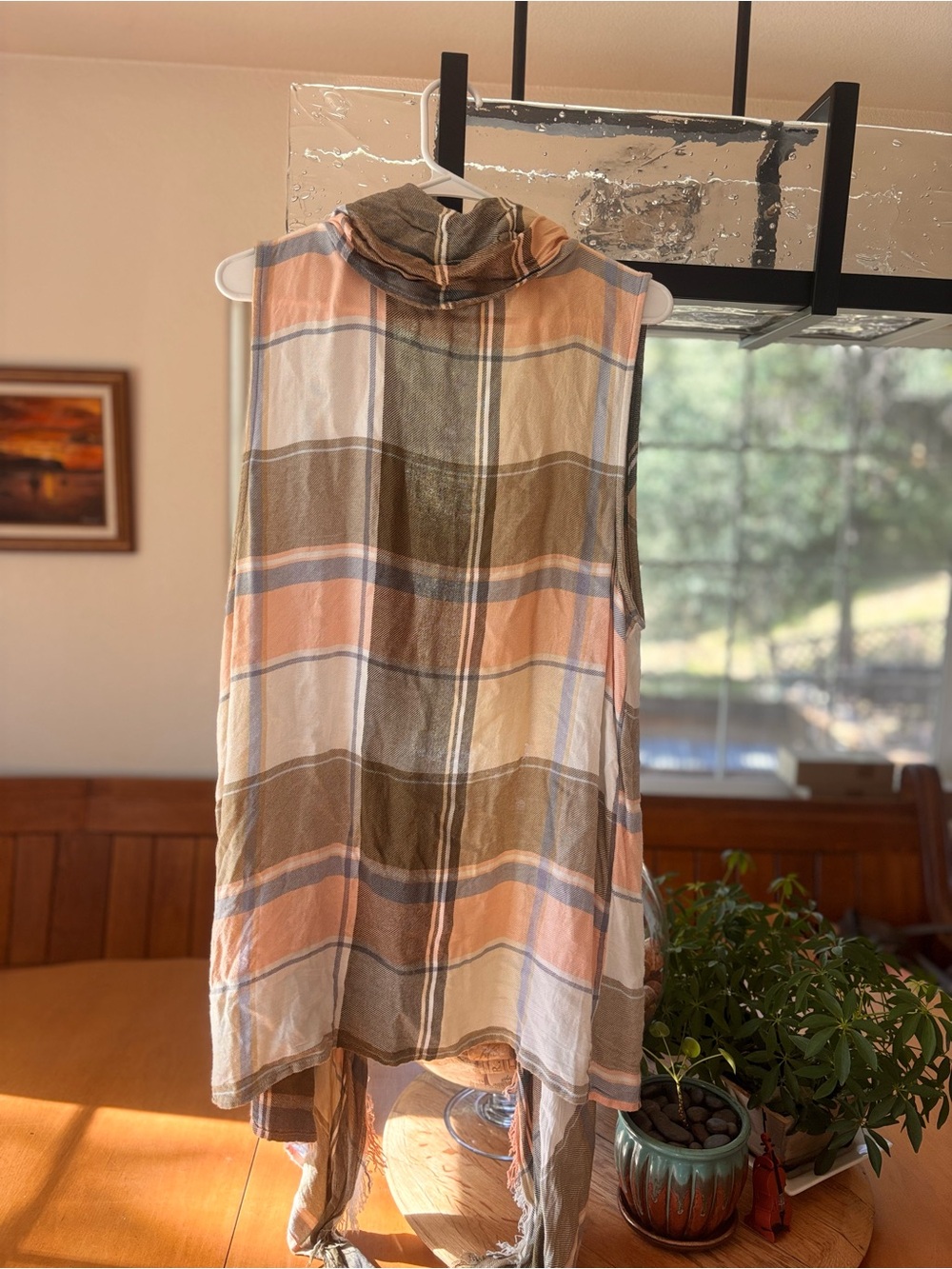 Pastel, Plaid, Open Front, Waterfall Vest - Picture 4 of 4